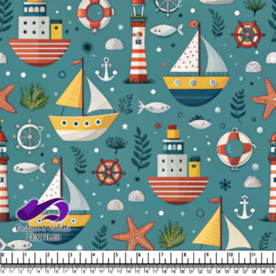 Nautical Pattern with Sailboats Lighthouses and Marine Elements