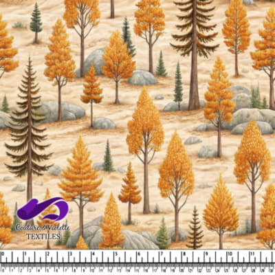 Autumn Forest With Golden Trees and Rocks Pattern