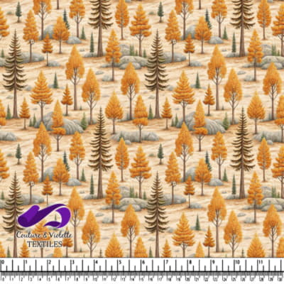 Autumn Forest With Golden Trees and Rocks Pattern