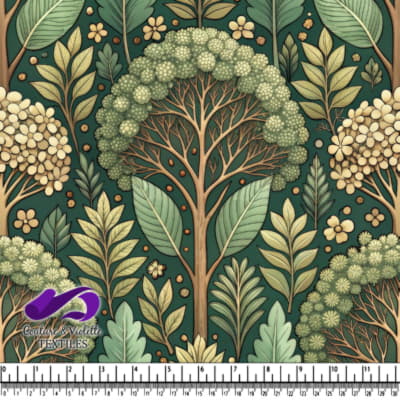 Motif Botanique Luxuriant avec Arbres et Feuilles Stylisés