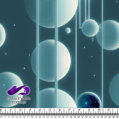 Abstract Floating Spheres with Vertical Light Beams Pattern