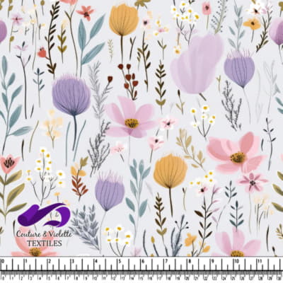 Soft pastel floral pattern with wildflowers and delicate leaves