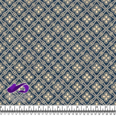 Blue and beige floral geometric textile pattern