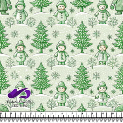 Green vintage snowmen and Christmas trees winter