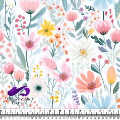 Various pastel flowers and leaves