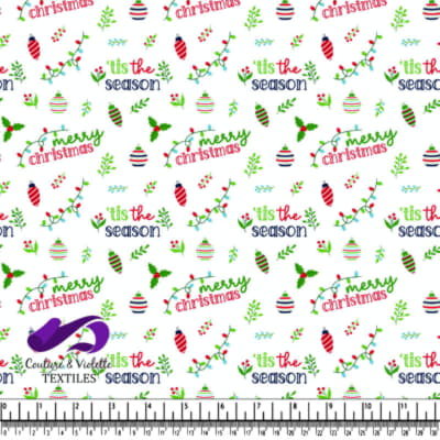 Christmas holiday festive pattern with ornaments holly and seasonal greetings