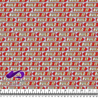 Pattern of repeated red build it text blocks