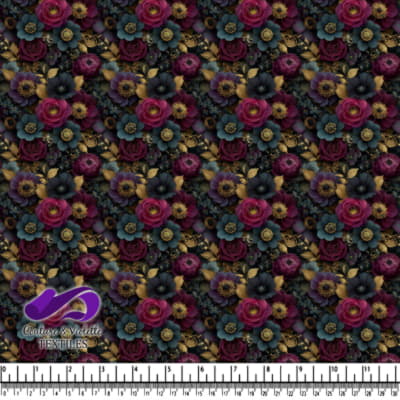 Dark floral pattern with purple pink and blue flowers