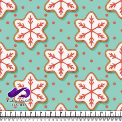 Snowflake decorated cookies on teal background