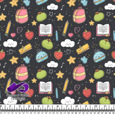 Cute school supplies and happy stars pattern