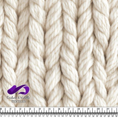Close up of thick cream chunky knit textile fabric