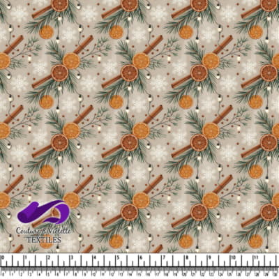 Christmas pattern with dried orange slices cinnamon sticks pine branches