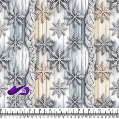 Winter knit pattern with snowflakes and braided cables