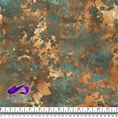 Rustic textured fabric pattern with a mix of brown teal and beige tones