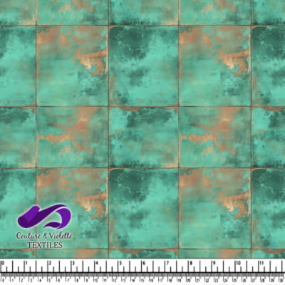 Turquoise and copper aged metal plate texture fabric pattern
