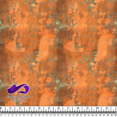 Orange and turquoise distressed textured fabric pattern