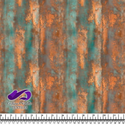 Rust and teal textured abstract fabric pattern