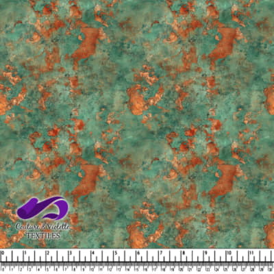 Abstract turquoise and copper metallic textured fabric pattern