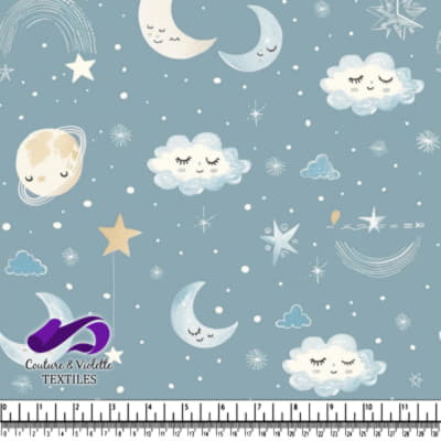 Cute sleepy moon stars clouds and planets