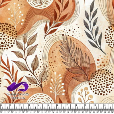 Abstract botanical pattern with hand-drawn leaves and organic shapes