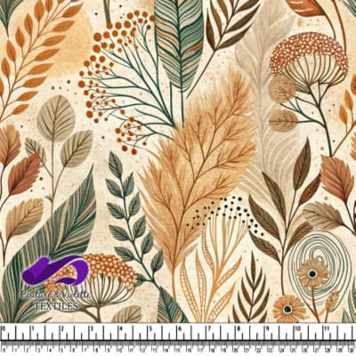 Autumn inspired pattern with detailed dried leaves and wildflowers
