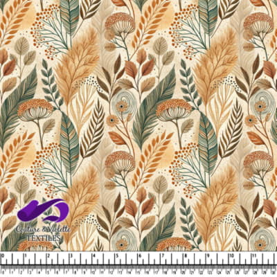 Autumn inspired pattern with detailed dried leaves and wildflowers
