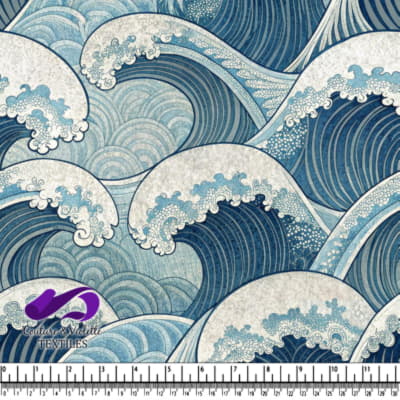 Stylized ocean waves in shades of blue and white