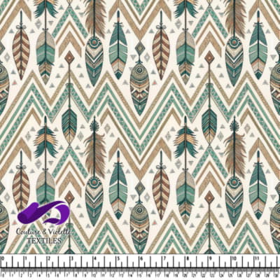 Bohemian pattern with teal teal and brown tribal arrows and feathers