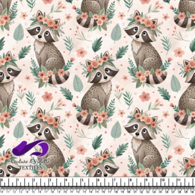 Cute raccoons wearing flower crowns