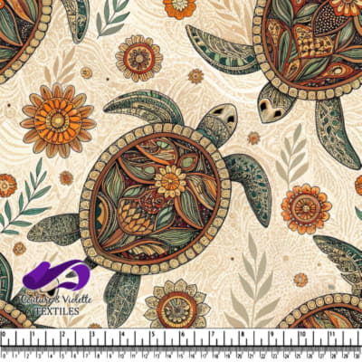 Sea Turtles and Floral Pattern in Earth Tones