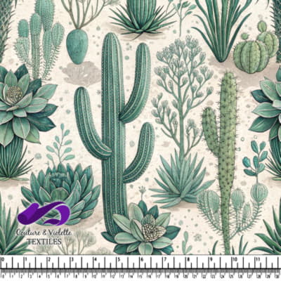 Various green cacti and succulents on a light background