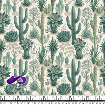 Various green cacti and succulents on a light background