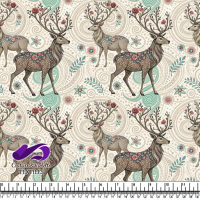 Floral patterned deer on swirling vintage background