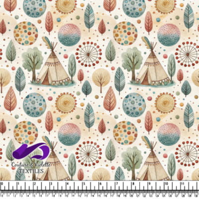 Watercolor woodland pattern with tent trees leaves