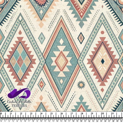 Southwestern Tribal Geometric Patterned Textile Fabric with Diamond Shapes