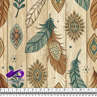 Bohemian Feather and Geometric Pattern on Wood Texture Background