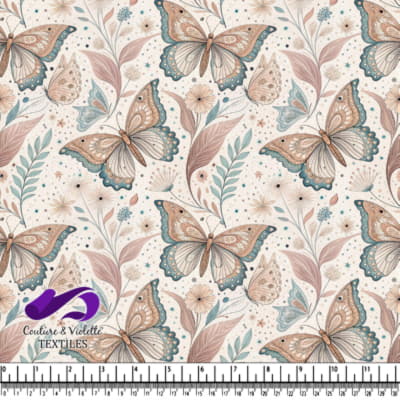 Delicate pastel butterfly floral pattern on a light background