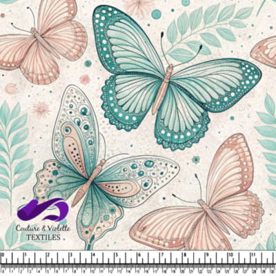 Pastel butterfly patterns with teal and peach tones