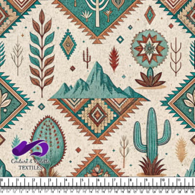 Southwestern mountains cacti and geometric shapes