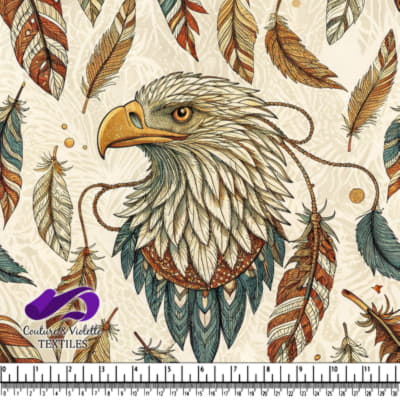 Intricate eagle head surrounded by colorful detailed feathers