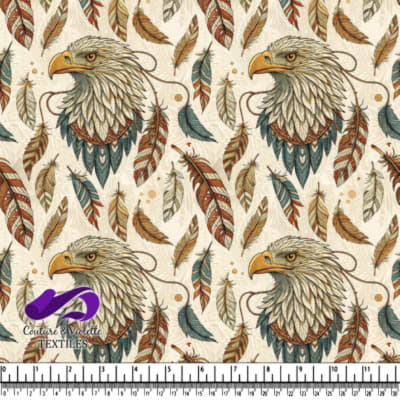 Intricate eagle head surrounded by colorful detailed feathers