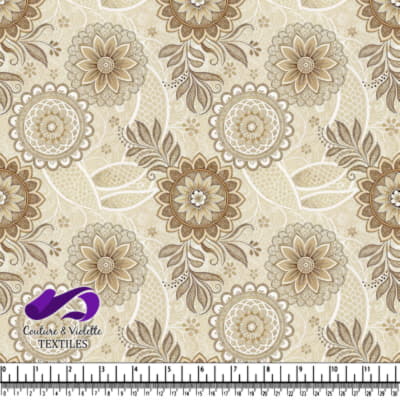 Beige and brown floral lace with flower and leaf designs