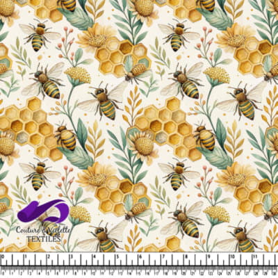 Bees honeycombs and yellow flowers with green leaves