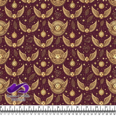 Magical pattern with golden wings feathers stars and mystical symbols