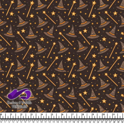 Magic pattern with witch hats wands and stars