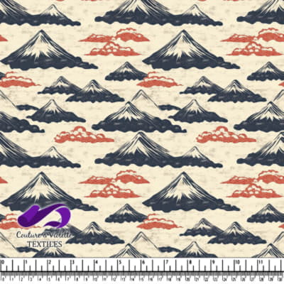Traditional Japanese Mount Fuji Pattern with Red Clouds