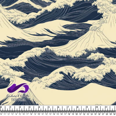 Stormy Ocean Waves Textile Pattern in Blue and White