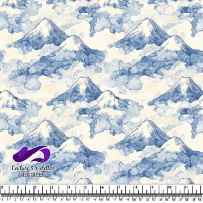 Watercolor Mountains Surrounded by Cloudy Sky Pattern