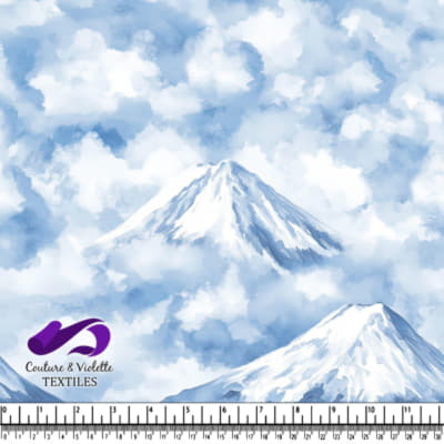 Snowy Mountain Peaks Against a Cloudy Blue Sky Pattern