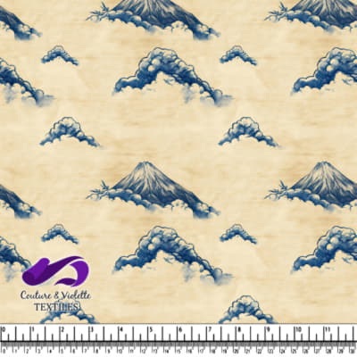 Vintage Blue Mountain Clouds Textile Pattern